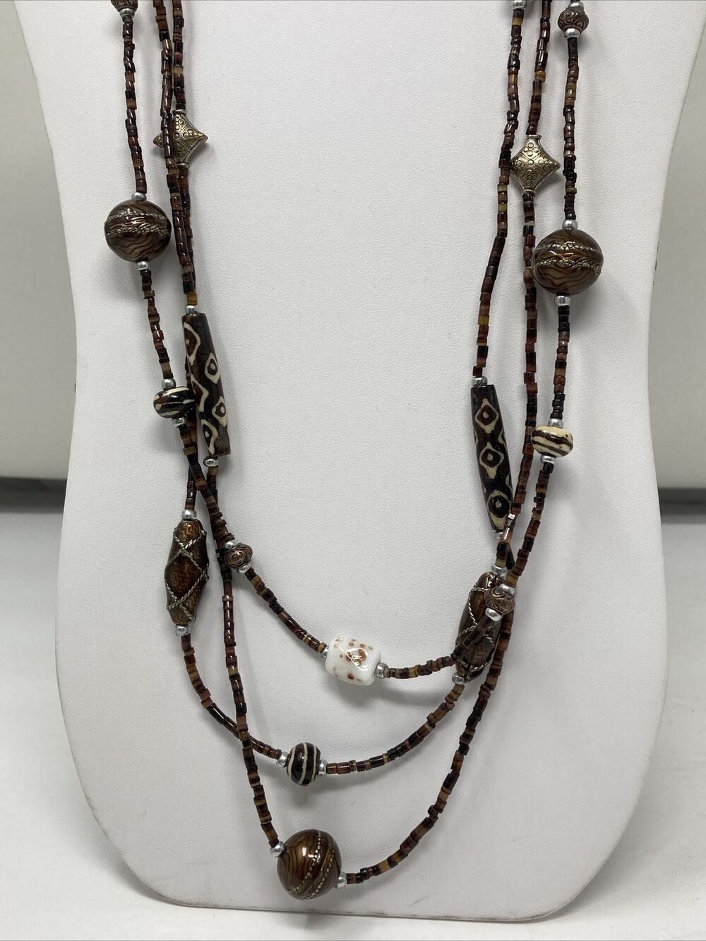 CHICO'S Necklace Statement Brown Multi Strand Southwest Tribal Style